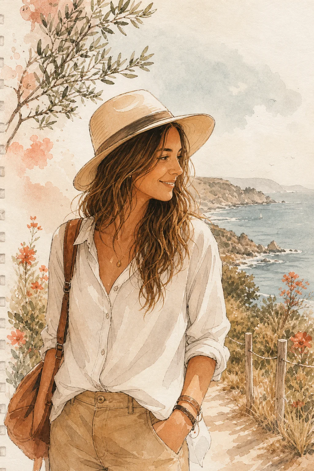 Sabrina sur un sentier en bord de mer