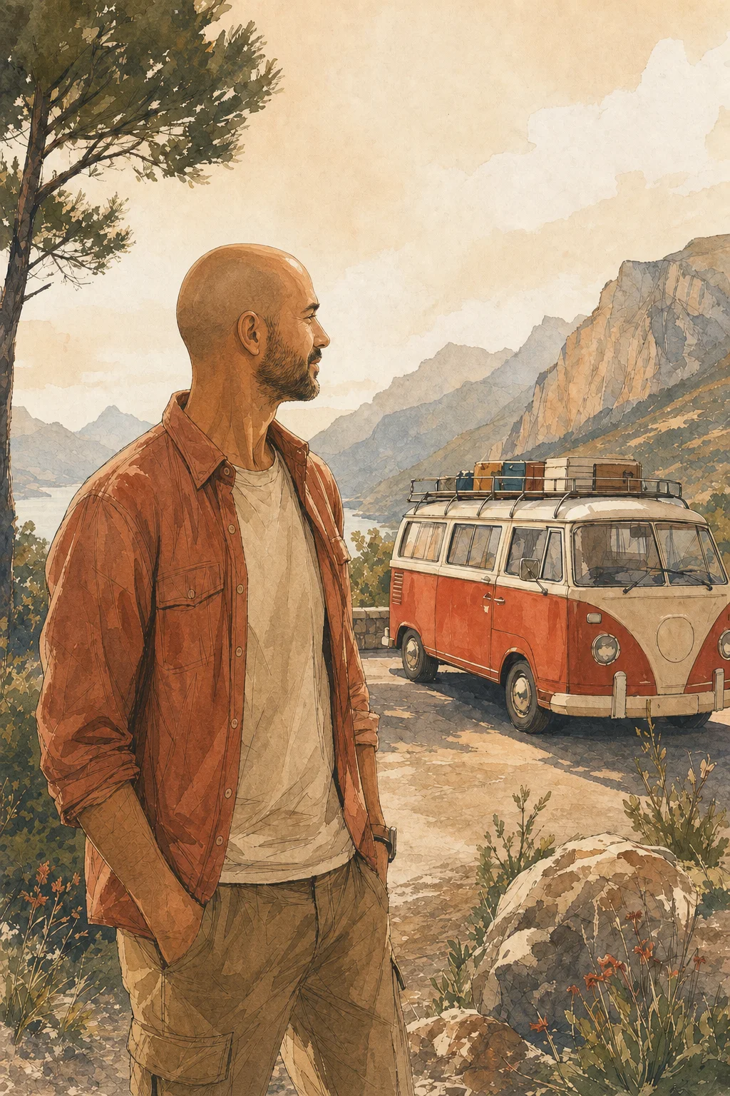Thierry avec le van de la tribu