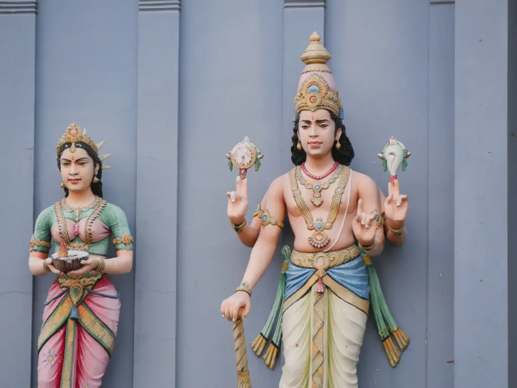Statues colorées du Sri Veeramakaliamman Temple