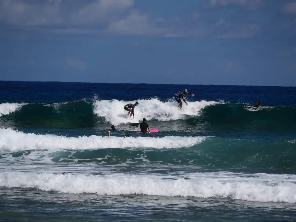 Surfeurs sur le littoral ouest de La Réunion