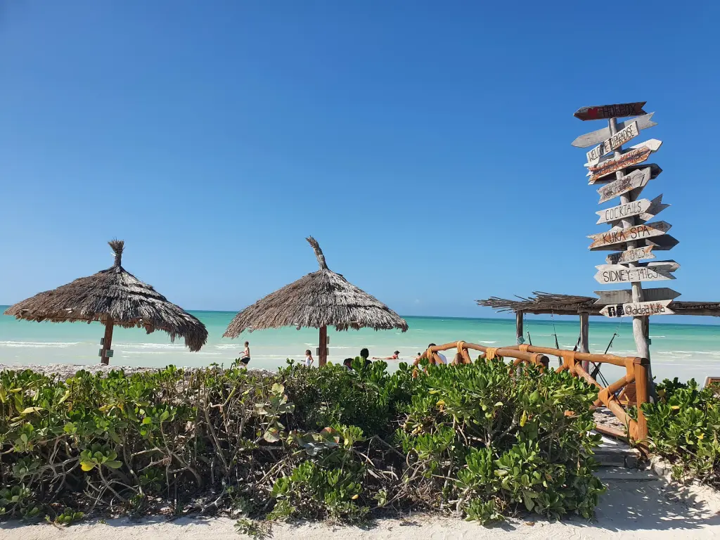 Paillotes au bord d'une plage de Holbox