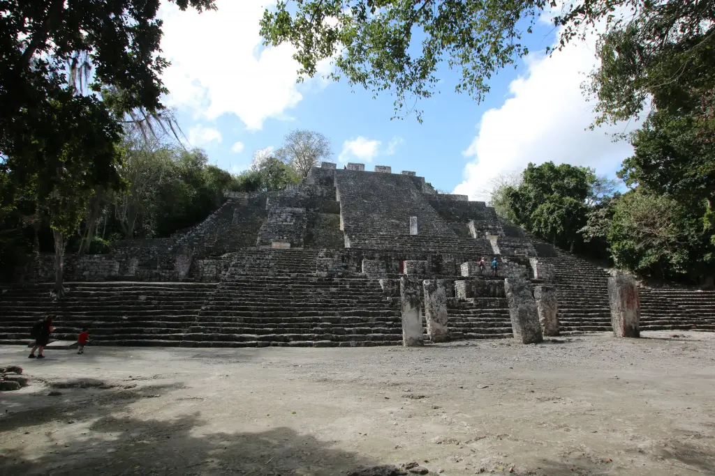 Pyramide maya entourée d'arbres à Calakmul